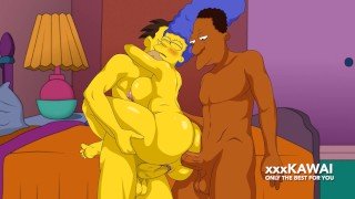 Marge has a threesome with Carl and Lenny The simpsons hentai
